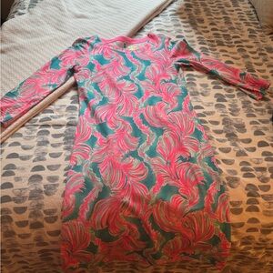 Lilly Pulitzer Pink and Green Long Sleeve Sheath Dress